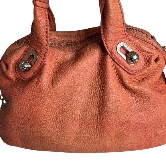 Elliott Lucca Studded Coral Leather Satchel With Chain Strap - Picture 5 of 13